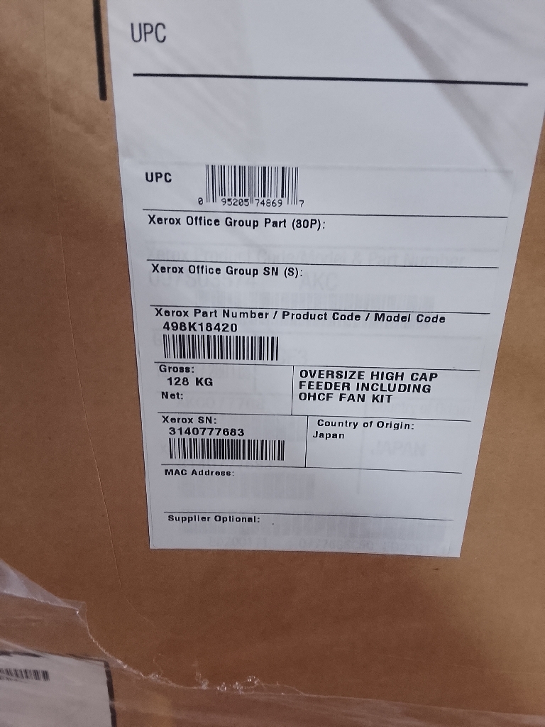 Xerox oversized high cap feeder including ohcf fan kit Other Printer Parts - Image 1