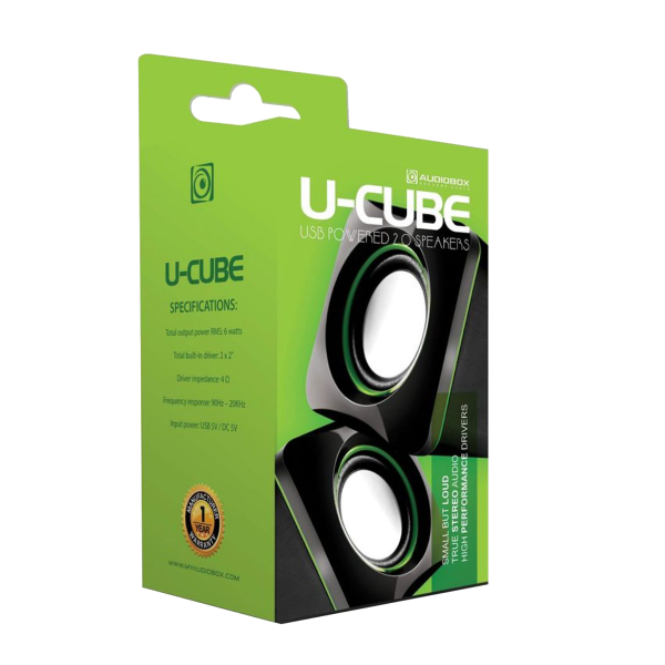 Speaker Audiobox U-Cube PC Speakers 2.0  6W Green New Jack 3.5mm Mini Usb 6 Watts Gg