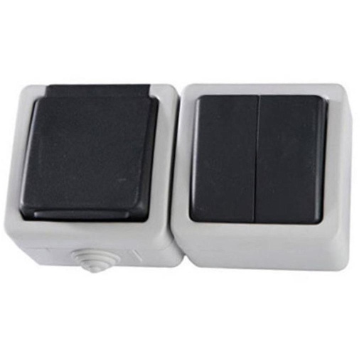 Socket Switch China New Surface  Mounte 2 Gang Switch &1 Schuko Socket