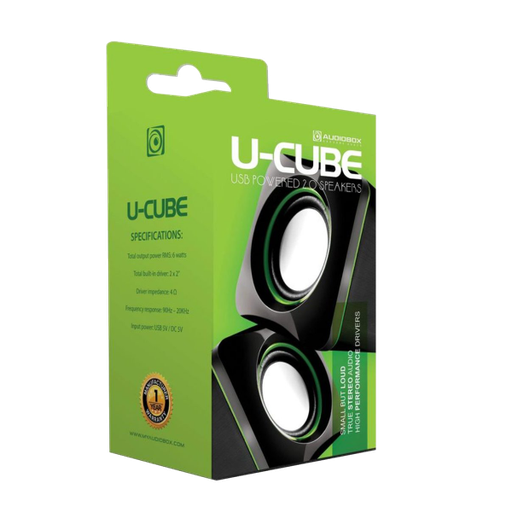Speaker Audiobox U-Cube PC Speakers 2.0  6W Green New Jack 3.5mm Mini Usb 6 Watts Gg