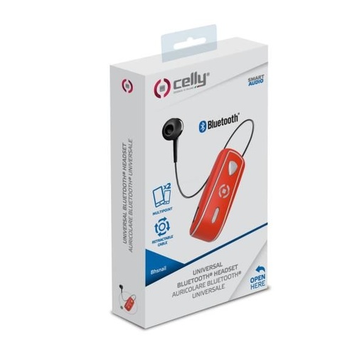 Speaker Celly Headset CELLY SNAIL with Clip and Cable Reel New Bluetooth Red N/A