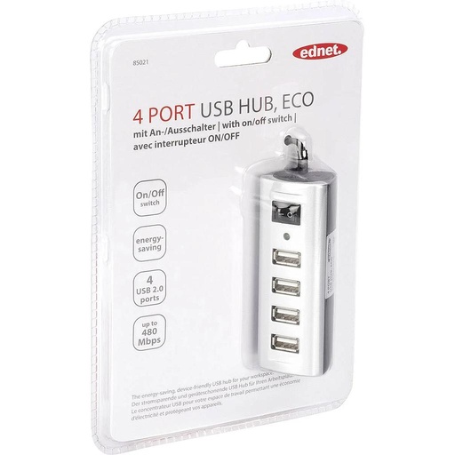 Hub Ednet 85021 4 Ports USB 2.0 Hub Silver-black New USB USB Adapter