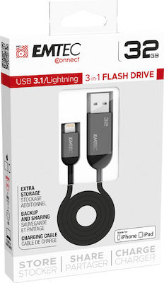 Usb Emtec 3 in 1 Flash Drive New USB 3.1 32Gb Storage