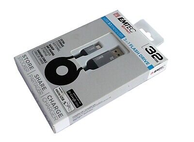 Usb Emtec 3 in 1 Flash Drive New USB 3.1 32Gb Storage